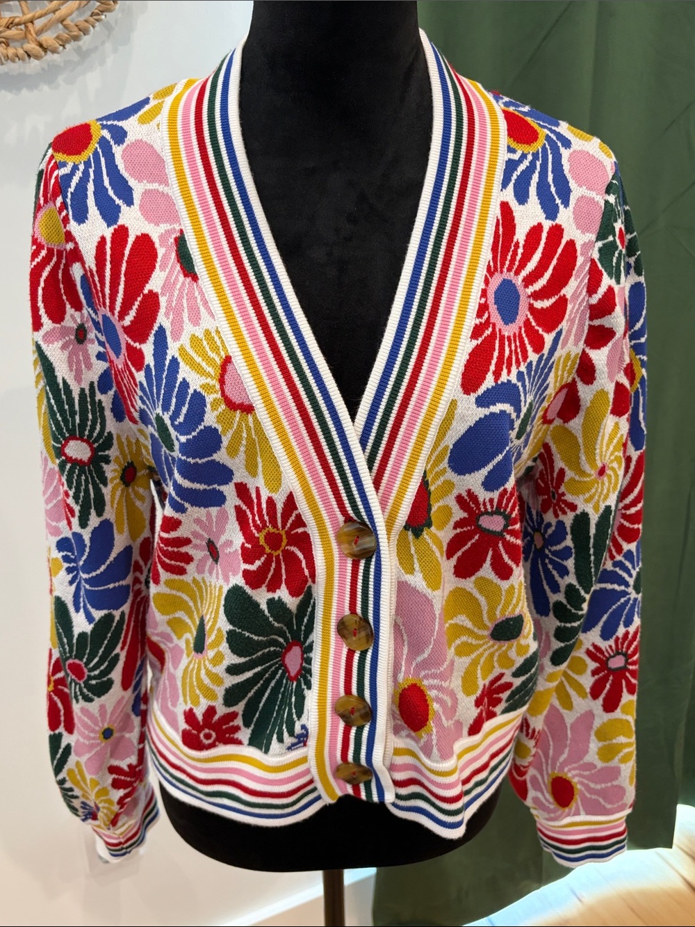 FARM Rio Multicolor Floral Knit Cardigan Sweater